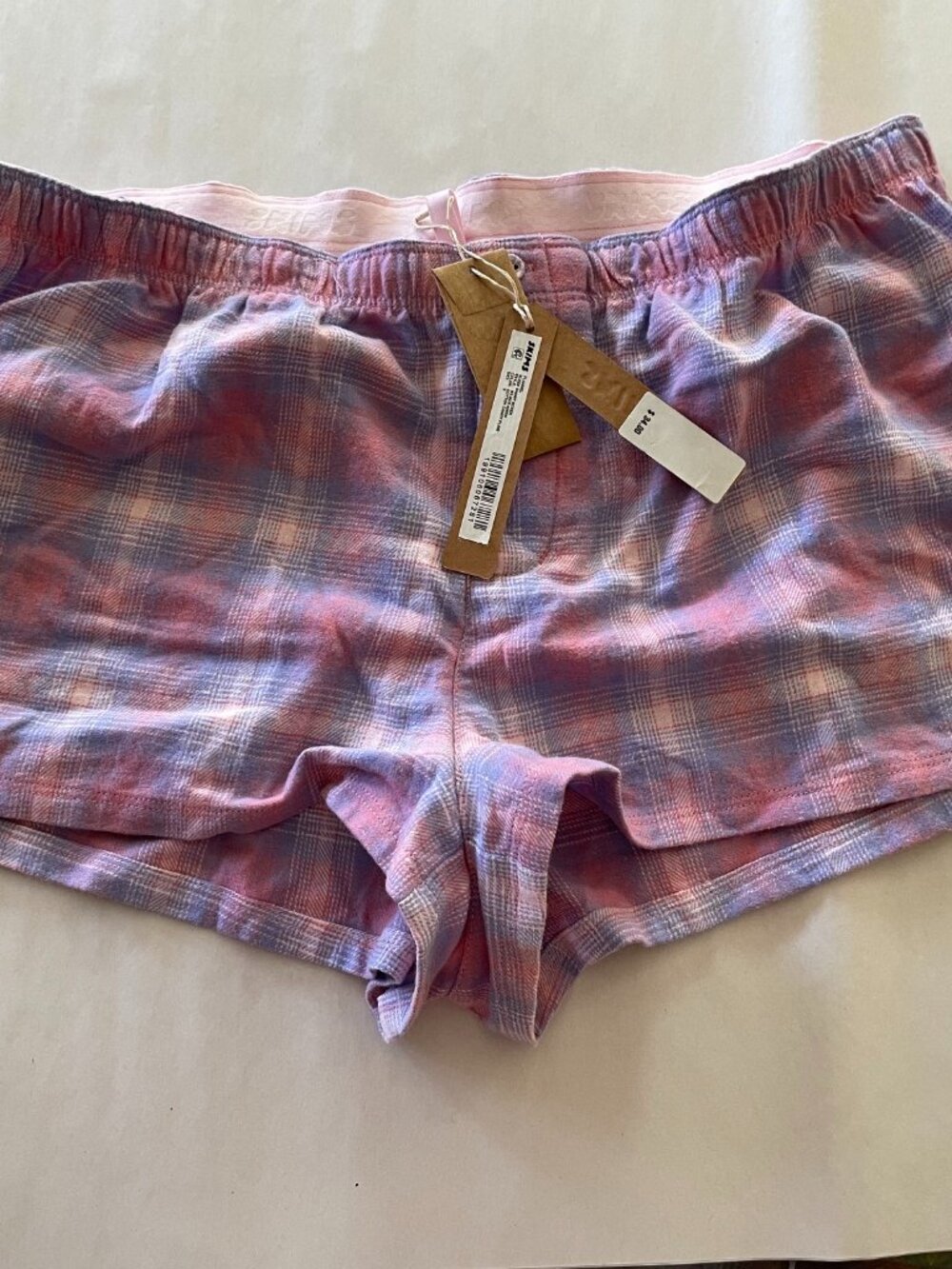 NWT SKIMS Sleep Short Boxers Small Cotton Candy Plaid $36 Kim Kardashian Pink